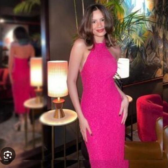 Zara * Fuchsia Pink Lace Halter Midi Dress Size S and L - Picture 7 of 16